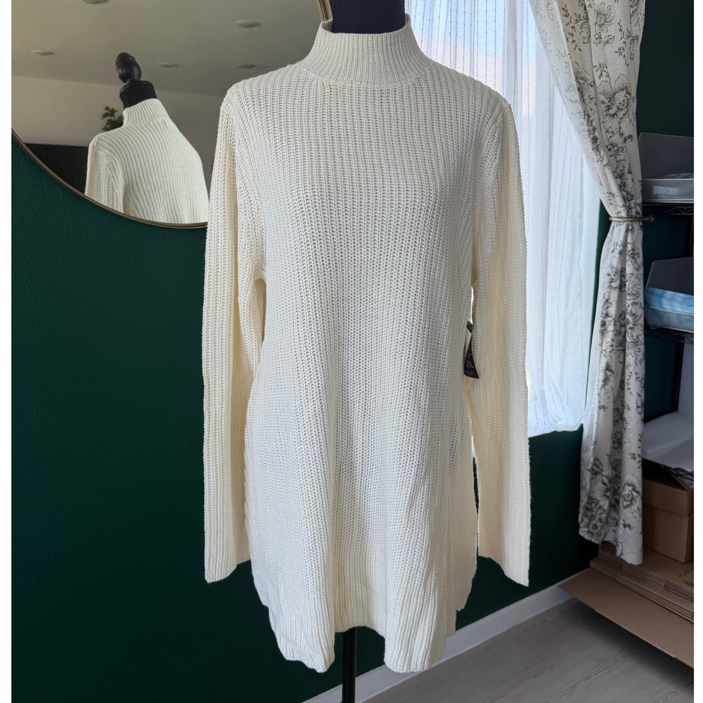Woman Within Cream Ivory Ribbed Mock Neck Tunic Sweater Womens Size M 14 16